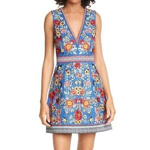 Alice + Olivia Patty Embellished Mini Dress Floral Embroidered Riviera Beaded